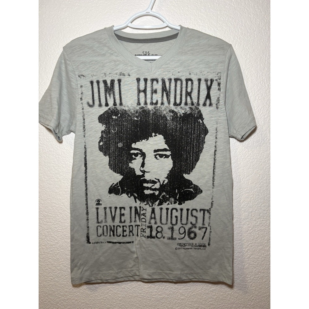 Jimi Hendrix Live in August Concert 18, 1967 Gray V-Neck T-Shirt Size S
